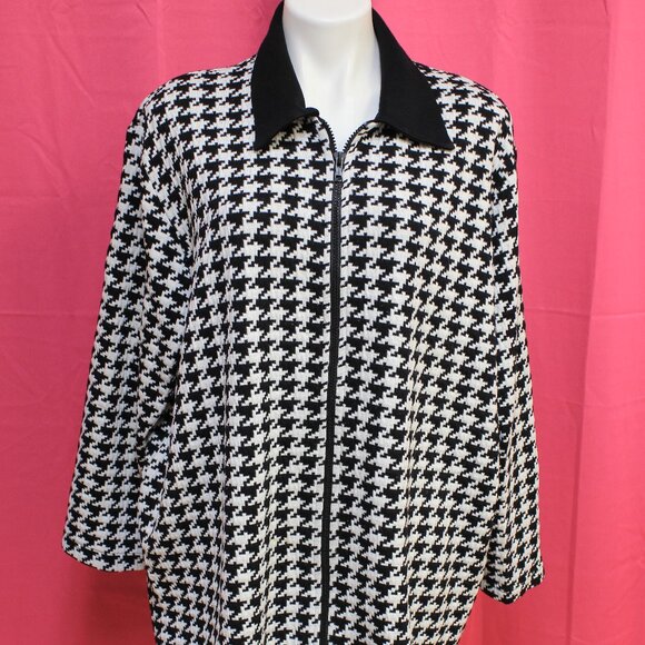 #574B Jacque & Koko Black & White Houndstooth Zip-Up Dress Jacket Size 18/20 - Picture 1 of 10